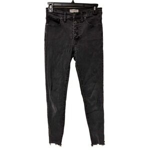 Madewell High Rise Skinny Jeans Button Fly Faded Black Raw Hem Size 27